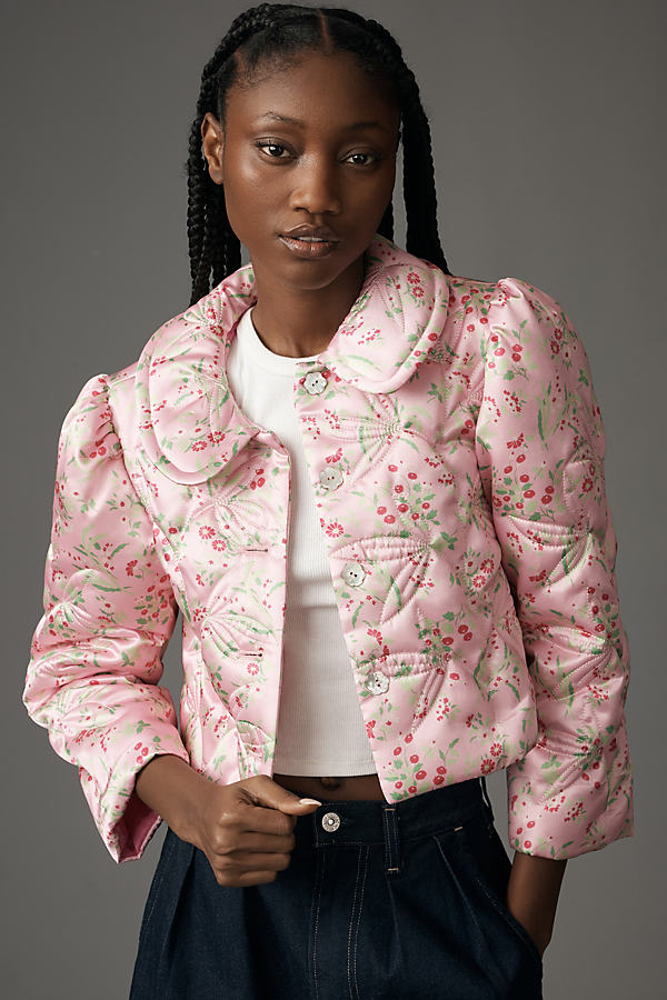 Shop Anna Sui Arcadia Blossom Cropped Lady Jacket In Pink