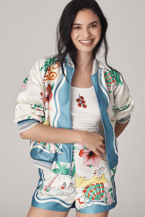 Anna Sui Florida Cotton Sateen Printed Bomber Jacket