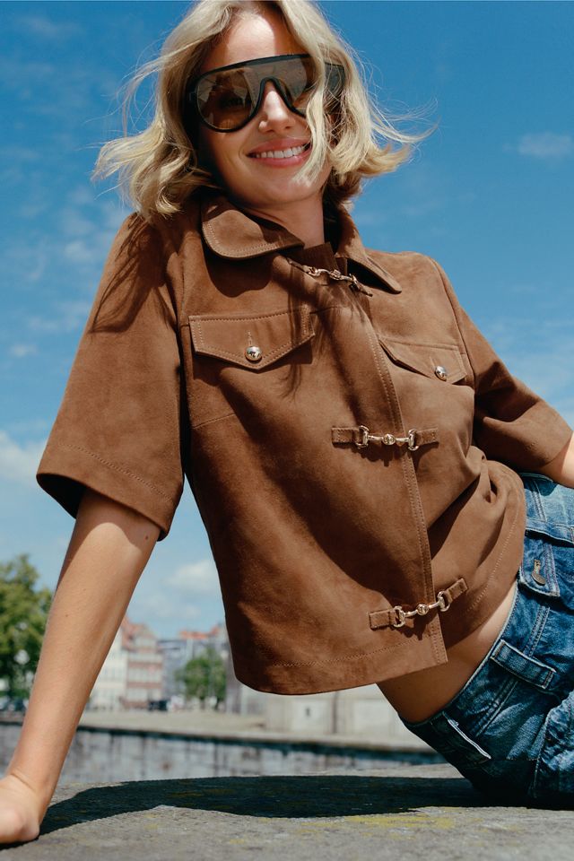 Maeve Suede Boxy Short-Sleeve Crop Lady Jacket | Anthropologie