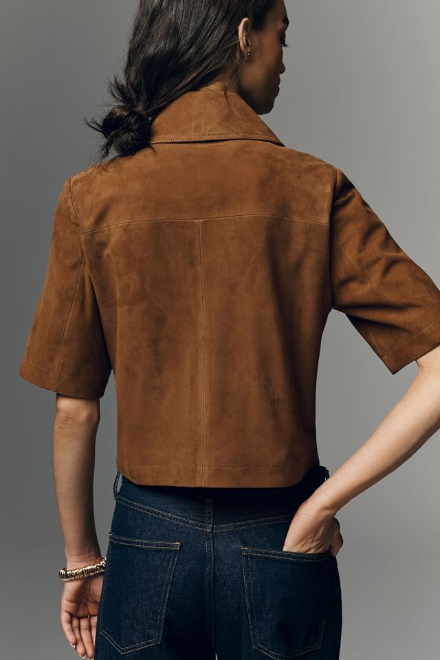 Maeve Suede Boxy Short-Sleeve Crop Lady Jacket | Anthropologie