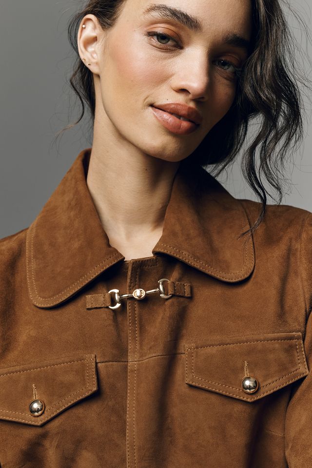 Maeve Suede Boxy Short-Sleeve Crop Lady Jacket #3