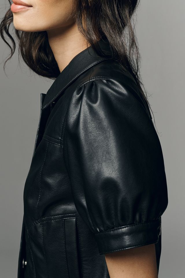 Maeve Studio Faux-Leather Shrunken Jacket | Anthropologie