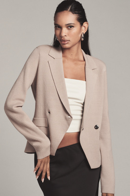Maeve Knit Blazer Jacket In Beige