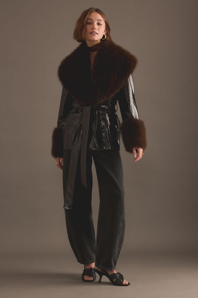 KITRI Sophie Vinyl Faux-Fur Trim Jacket #2
