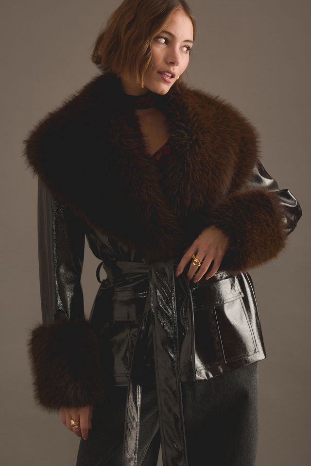 KITRI Sophie Vinyl Faux-Fur Trim Jacket #5