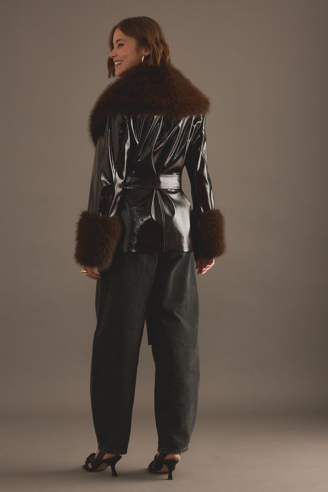 KITRI Sophie Vinyl Faux-Fur Trim Jacket #1