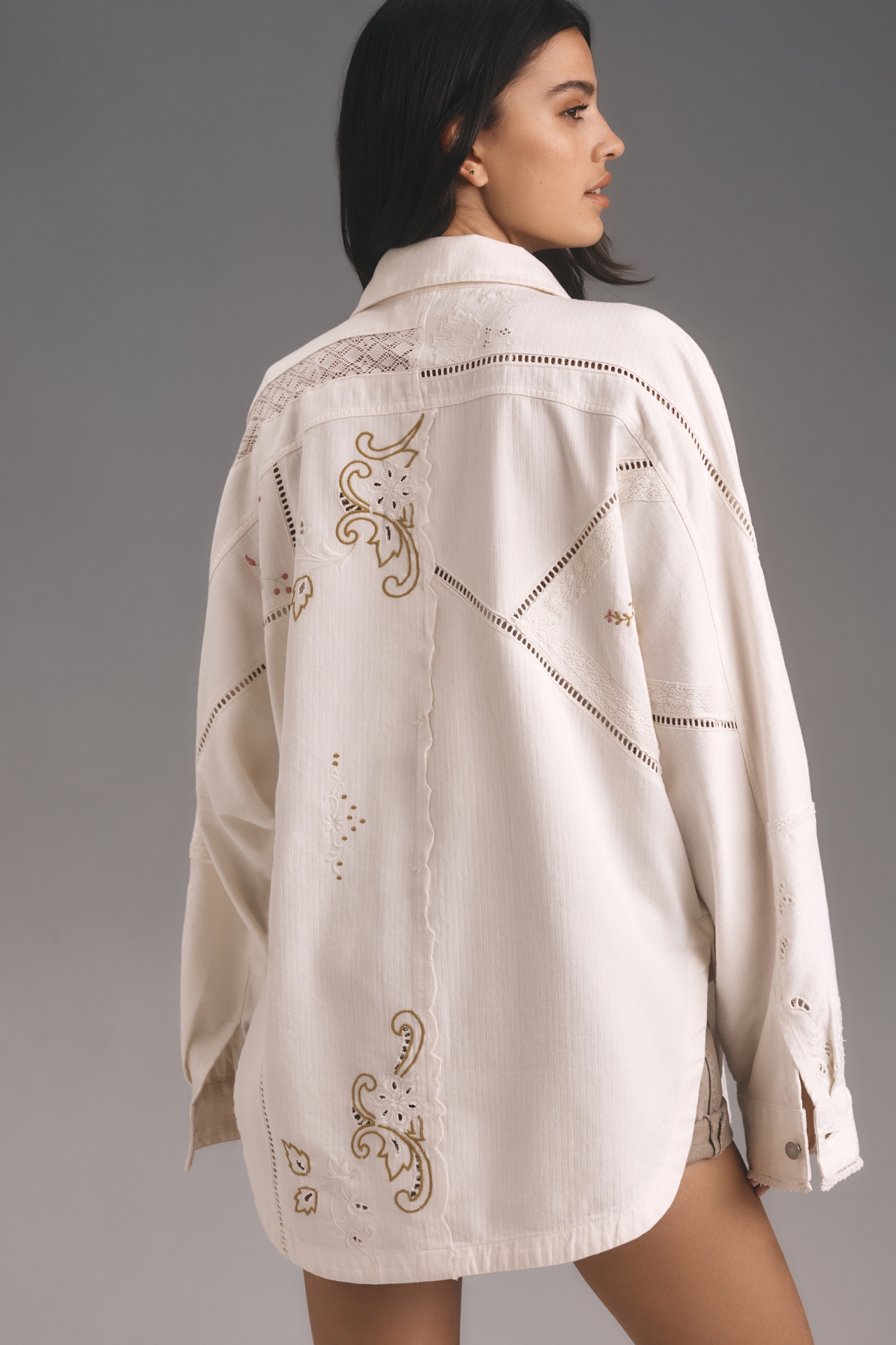 By Anthropologie Reworked Embroidered Shirt Jacket