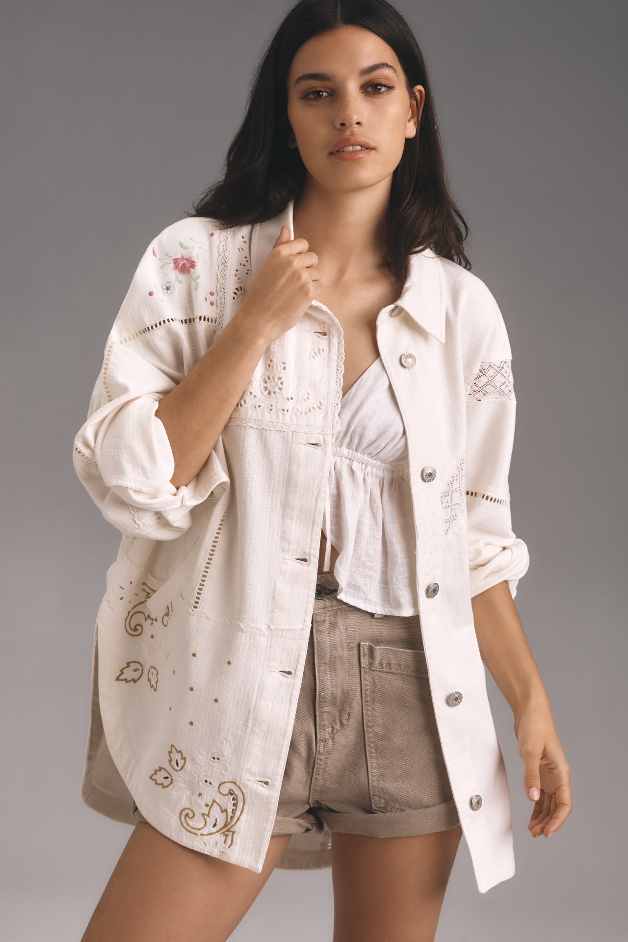 By Anthropologie Reworked Embroidered Shirt Jacket