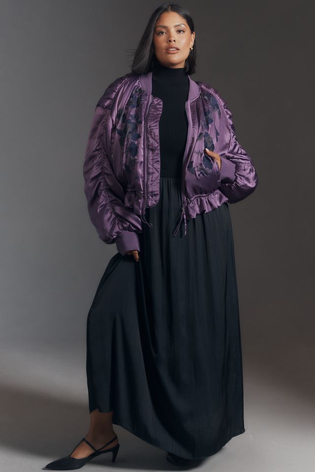 By Anthropologie Satin Embroidered Jacket #8