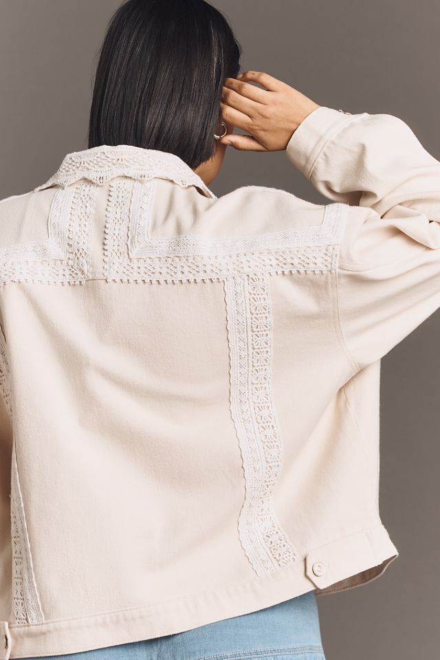 By Anthropologie Lace Denim Trucker Jacket #5