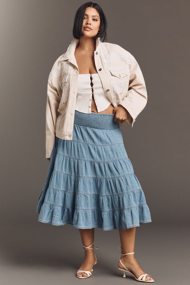 By Anthropologie Lace Denim Trucker Jacket #6