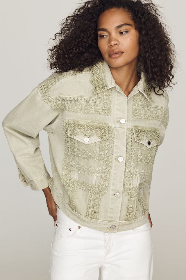 By Anthropologie Denim Lace Trucker Jacket #2