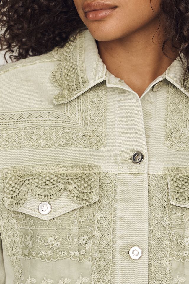 By Anthropologie Denim Lace Trucker Jacket #3