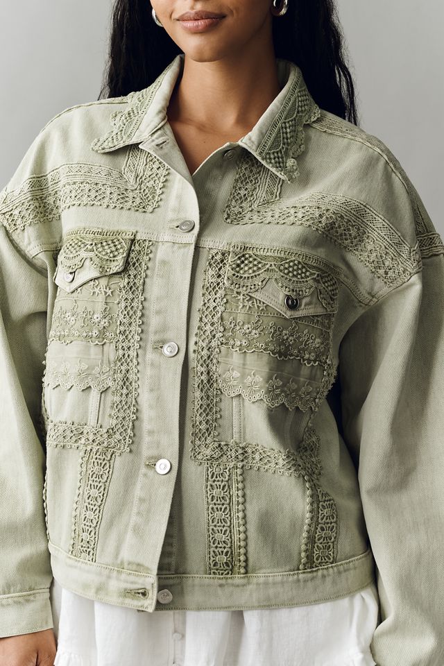 By Anthropologie Denim Lace Trucker Jacket | Anthropologie
