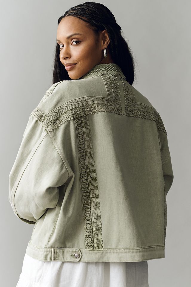 By Anthropologie Denim Lace Trucker Jacket | Anthropologie