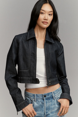 Pilcro Cropped Denim Moto Jacket In Black