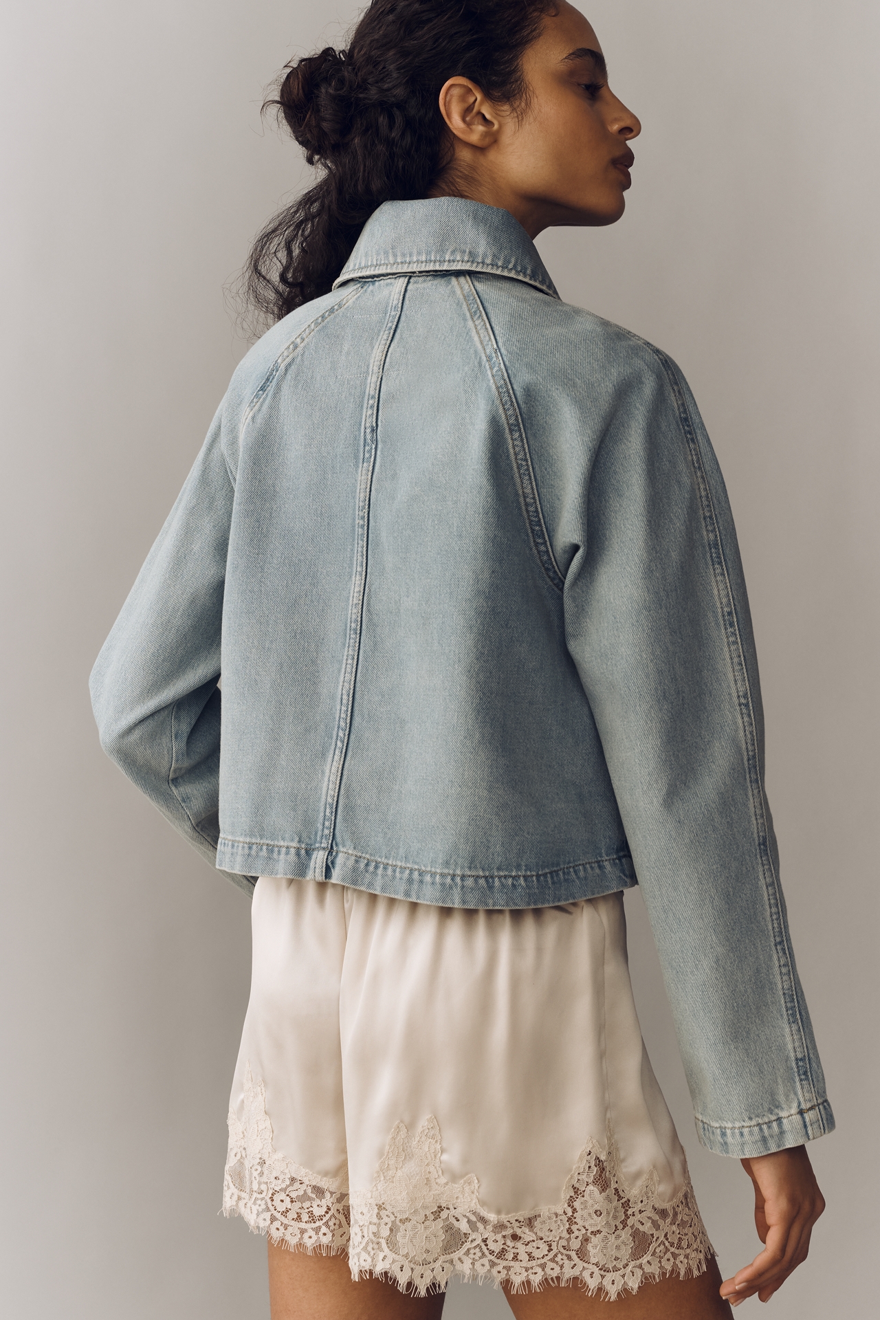 Pilcro Cropped Denim Trench Jacket