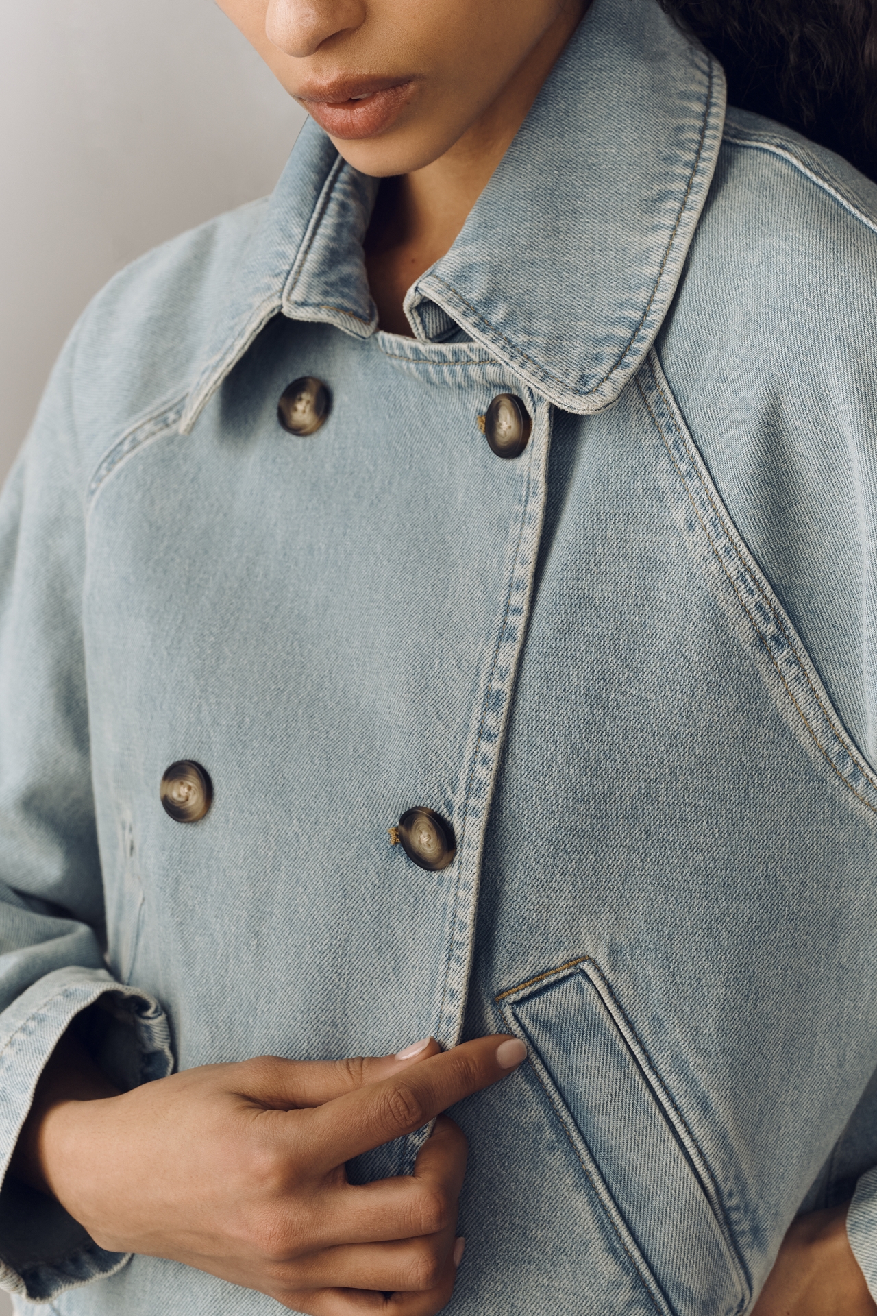 Pilcro Cropped Denim Trench Jacket