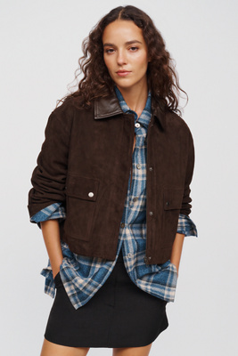 Pilcro Suede Utility Jacket In Brown