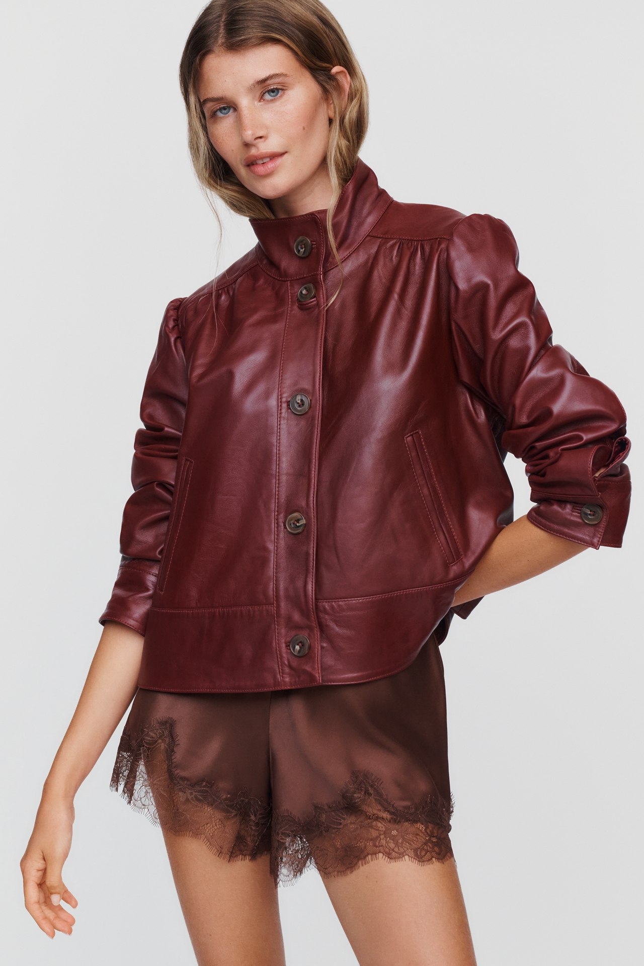 By Anthropologie Leather Swing Jacket