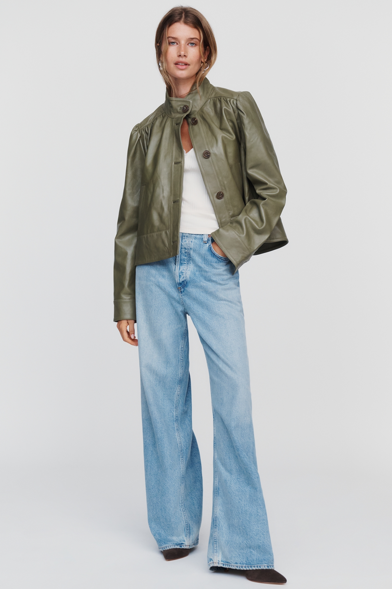 By Anthropologie Leather Swing Jacket