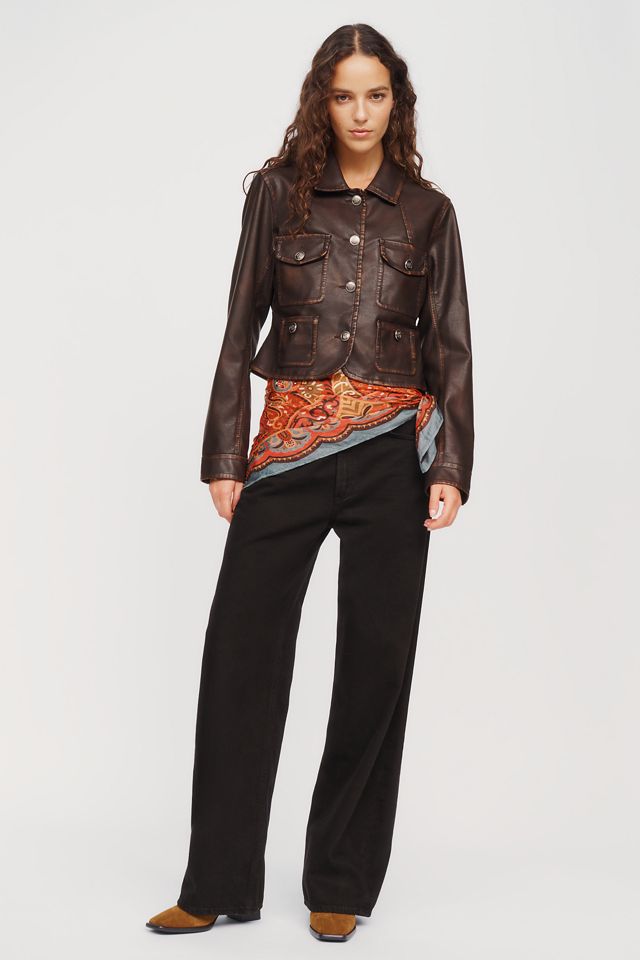 Pilcro Marine Shrunken Faux Leather Jacket #1