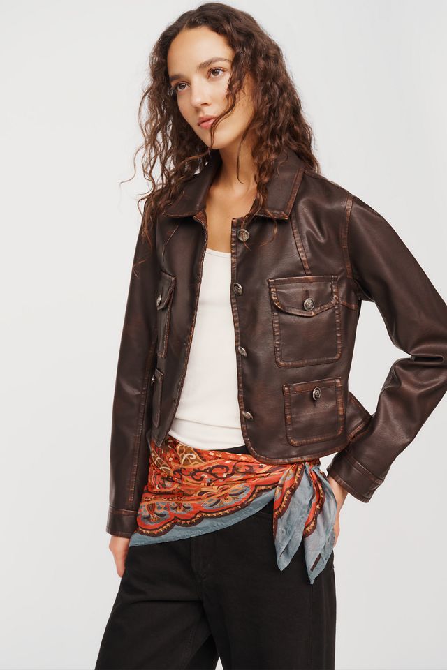 Pilcro Marine Shrunken Faux Leather Jacket #3