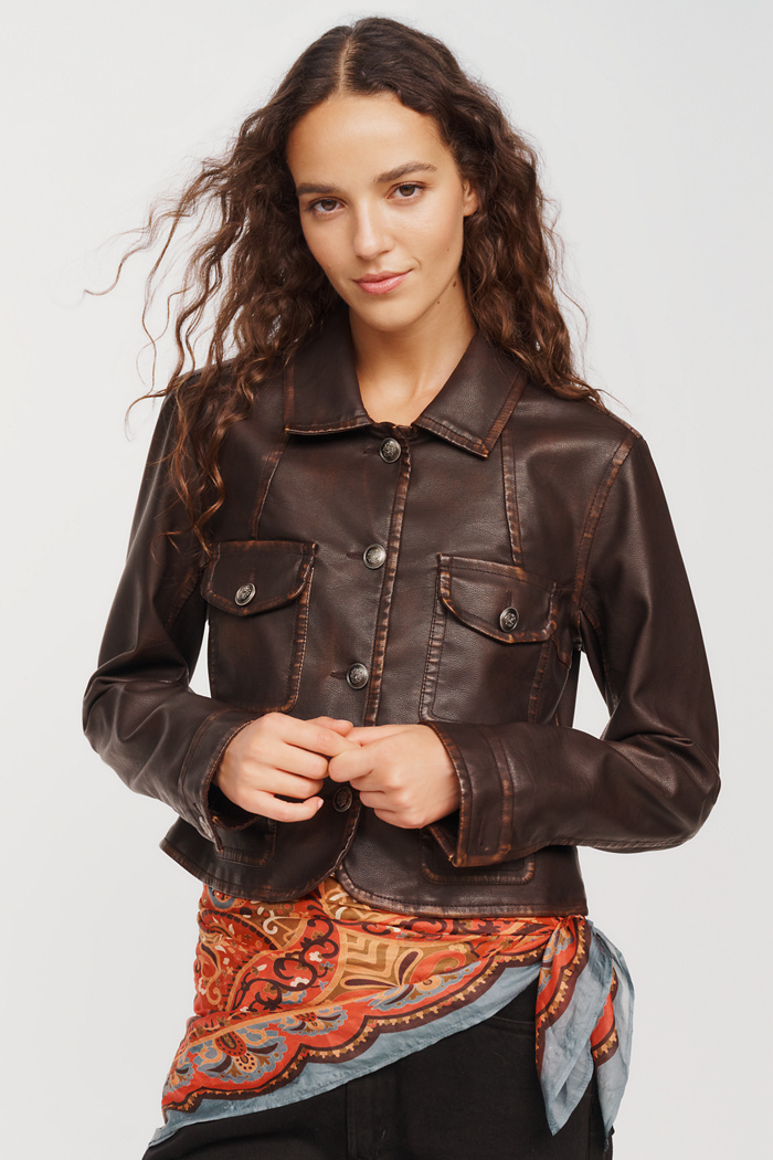 Pilcro Marine Shrunken Faux Leather Jacket