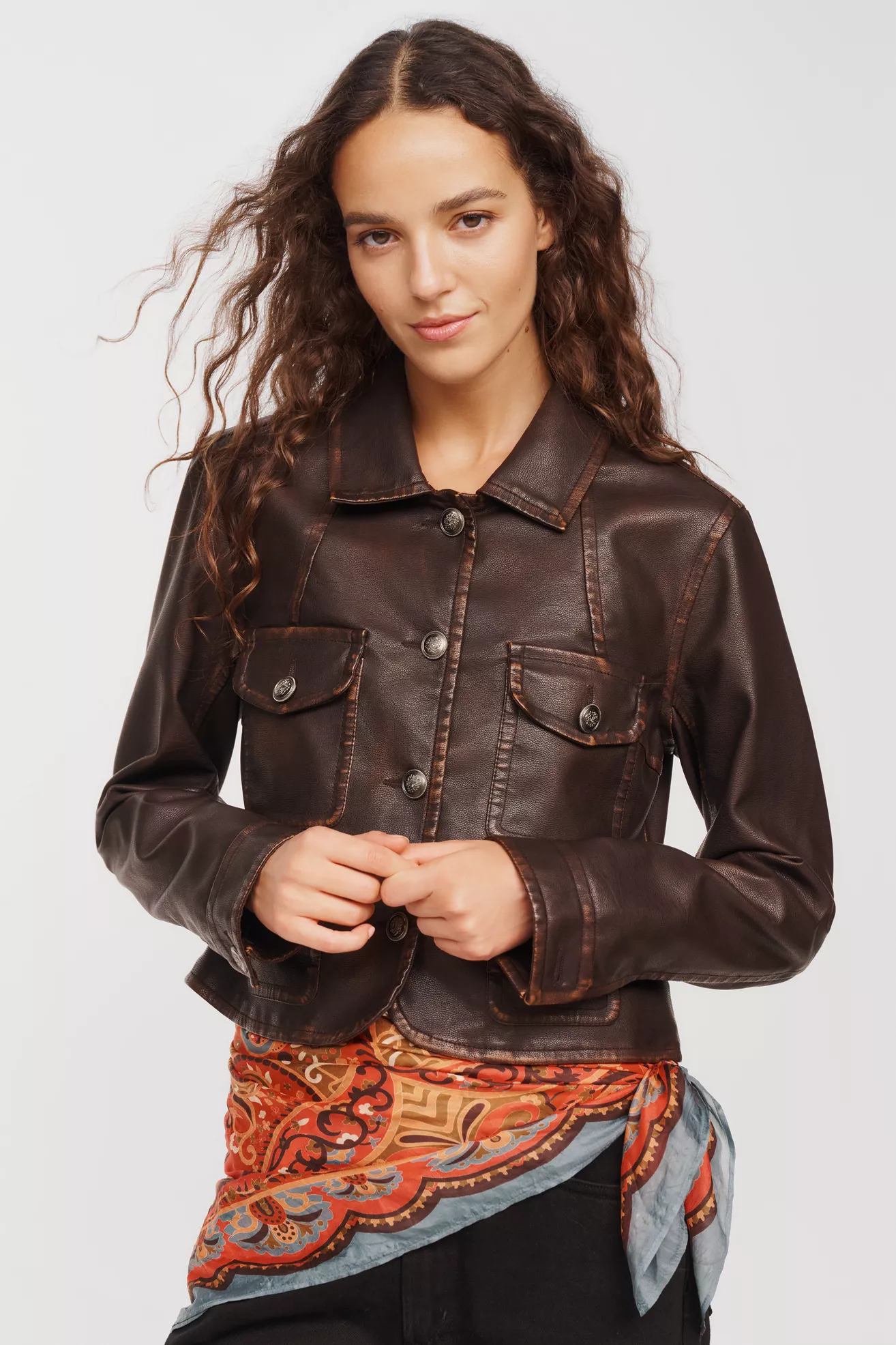 Pilcro Marine Shrunken Faux Leather Jacket