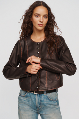 Pilcro Cora Faux Leather Cropped Biker Jacket by Anthropologie