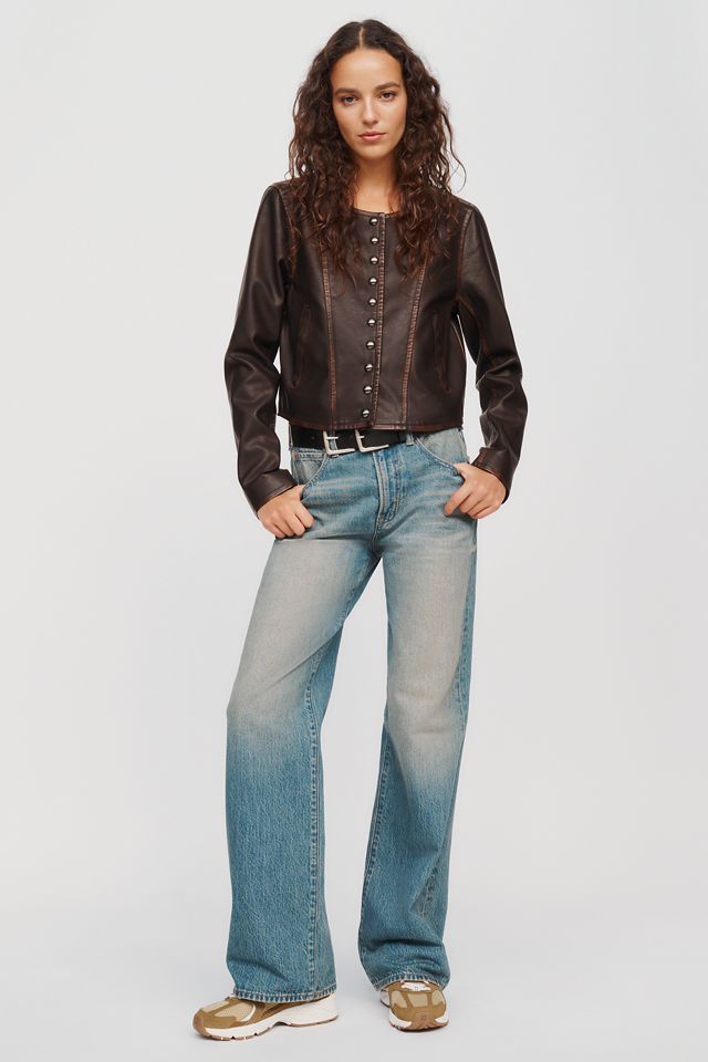 Pilcro Cora Faux Leather Cropped Biker Jacket #1