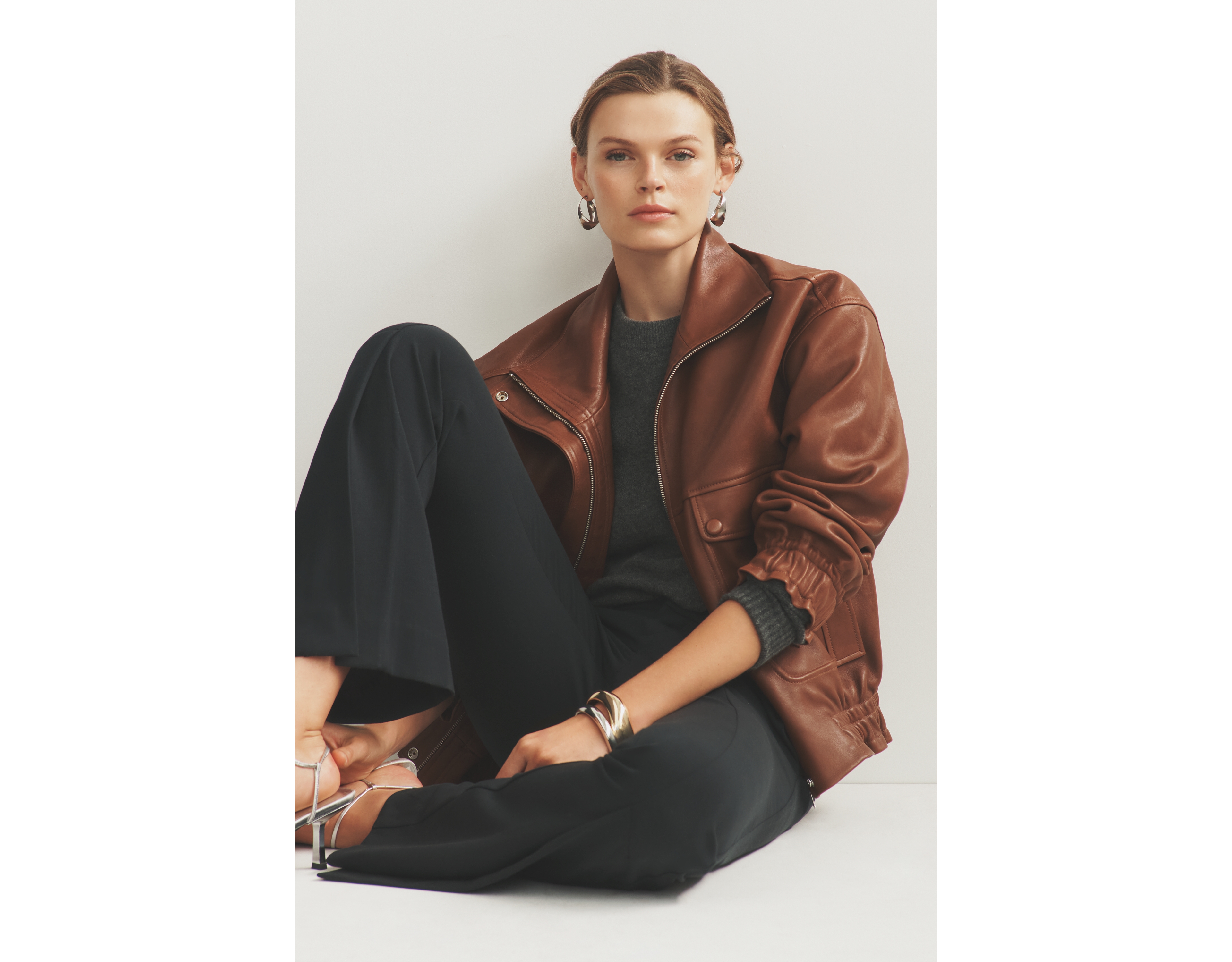 Maeve Leather Funnel Neck Jacket