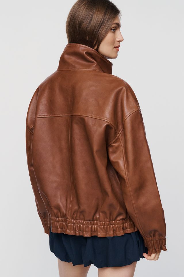 Maeve Leather Funnel Neck Jacket #1