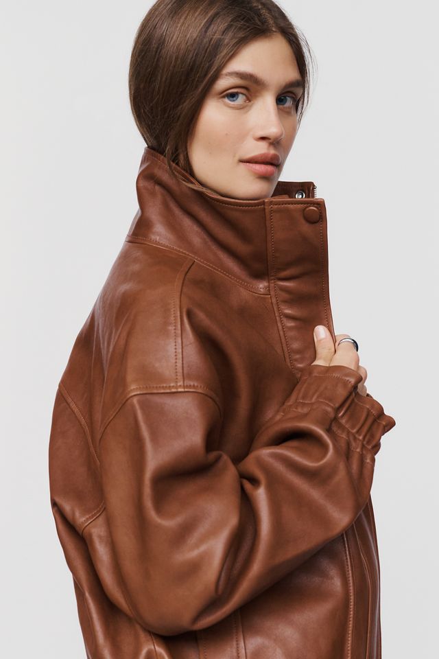 Maeve Leather Funnel Neck Jacket #2
