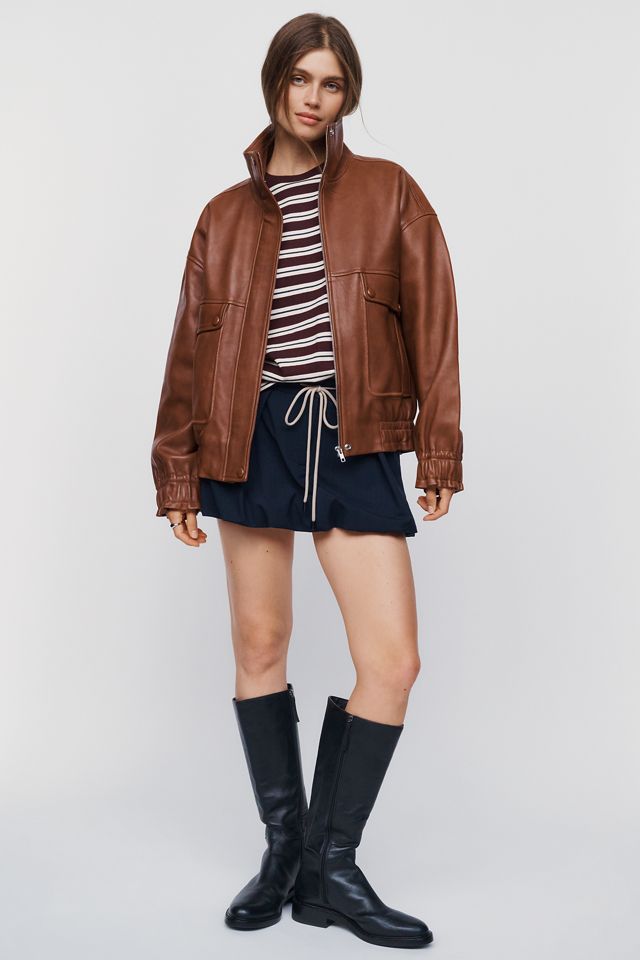 Maeve Leather Funnel Neck Jacket #3