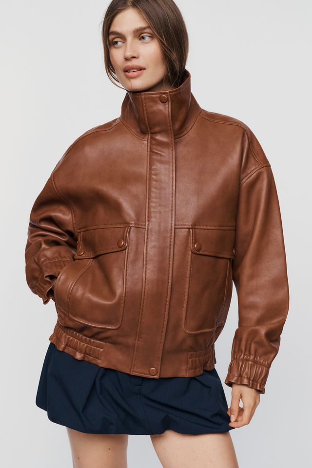 Maeve Leather Funnel Neck Jacket #4