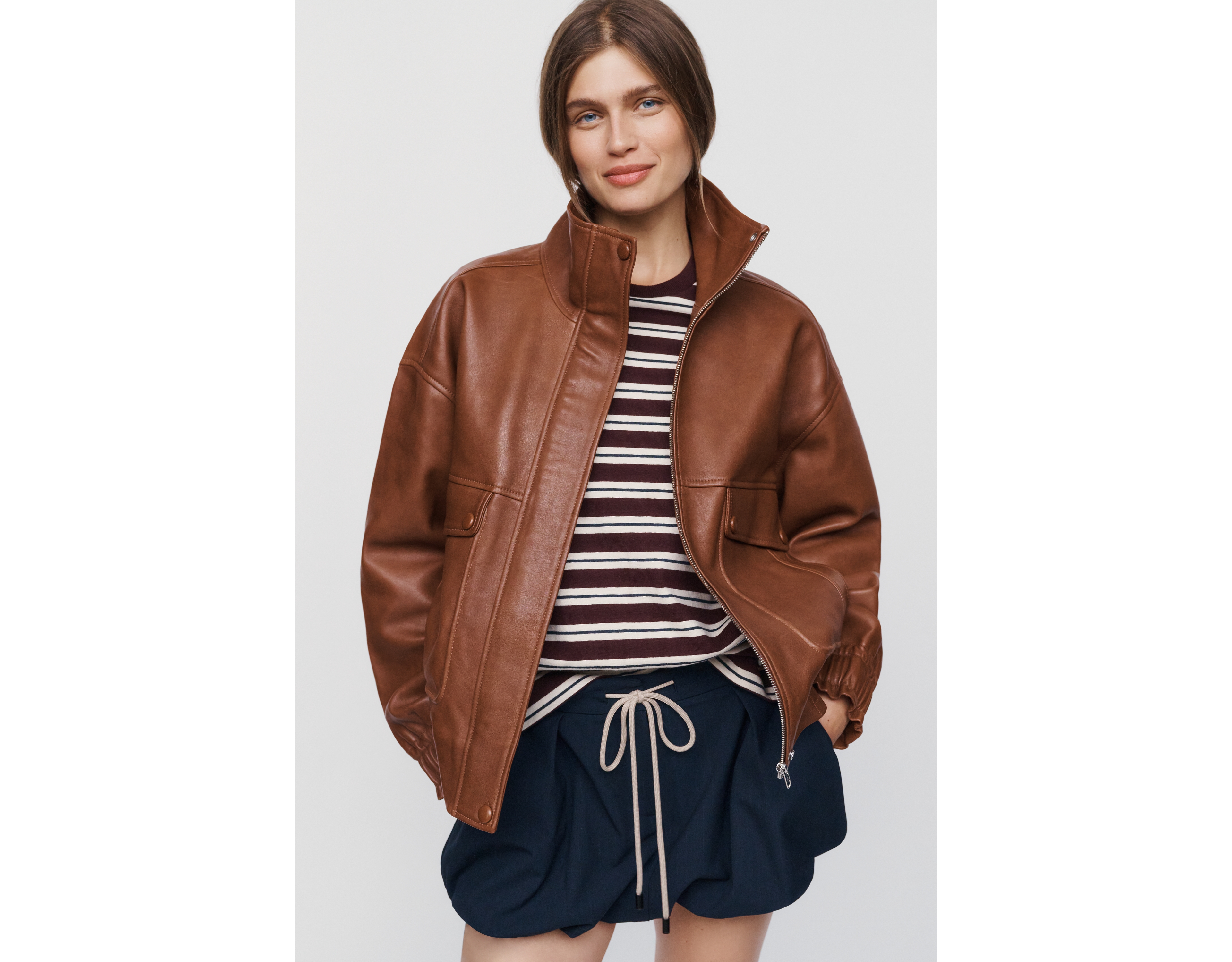 Maeve Leather Funnel Neck Jacket