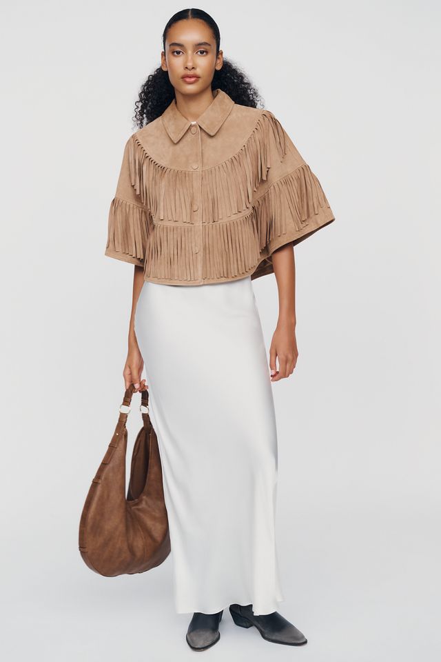 Berenice Suede Fringe Cape Jacket #1