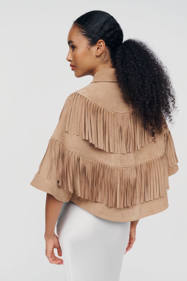 Berenice Suede Fringe Cape Jacket #2