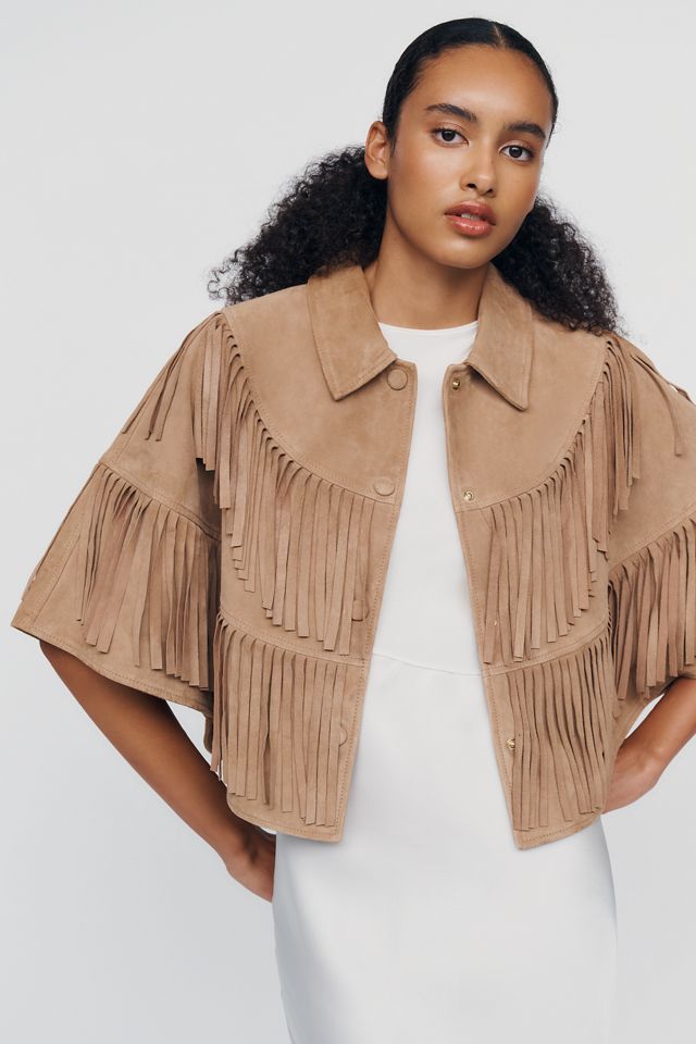 Berenice Suede Fringe Cape Jacket #3