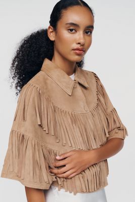 Berenice Suede Fringe Cape Jacket