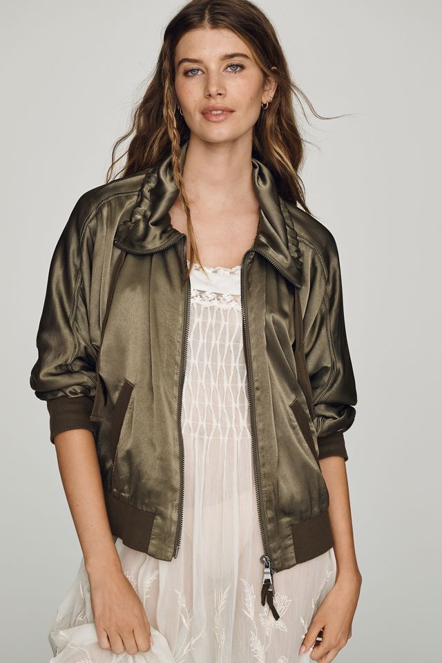 Marrakech Emilia Satin Bomber Jacket | Anthropologie