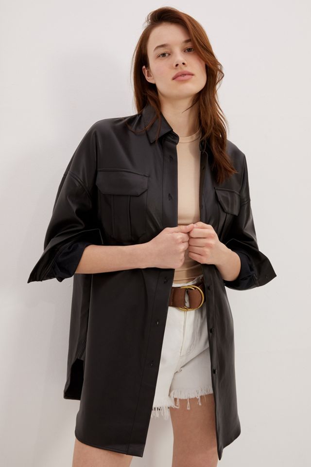 Damiana Faux Leather Shirt Jacket | Anthropologie