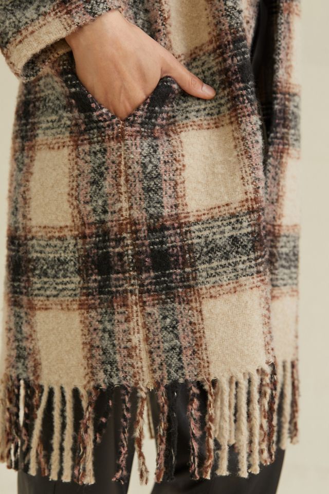 Fringed Plaid Duster Jacket #1