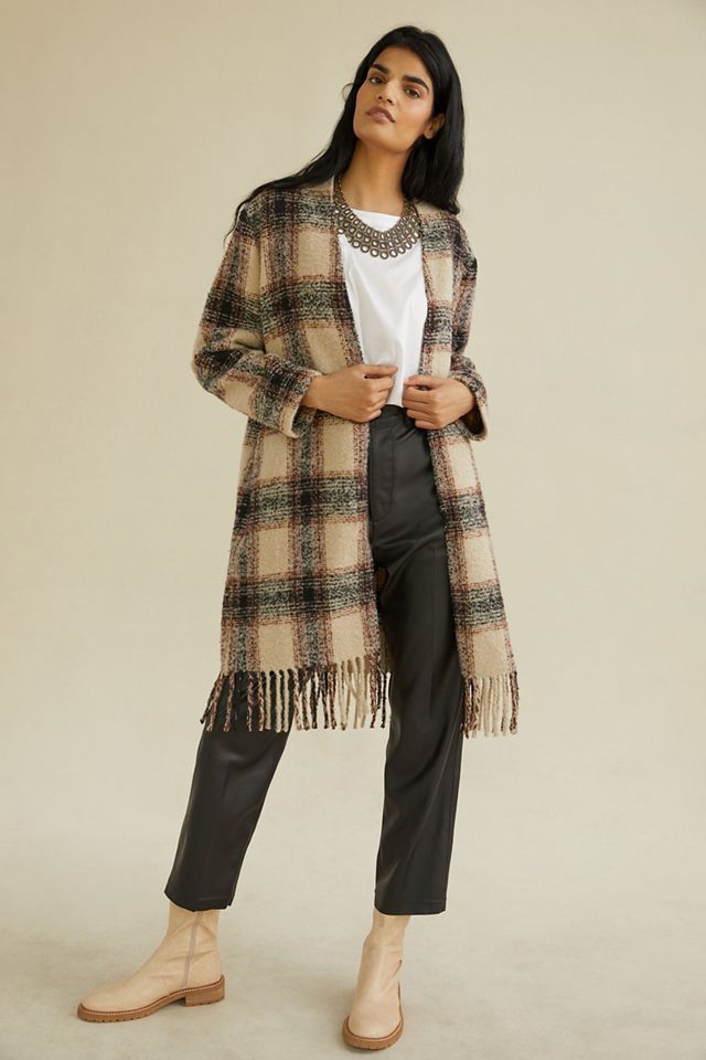 Fringed Plaid Duster Jacket #3