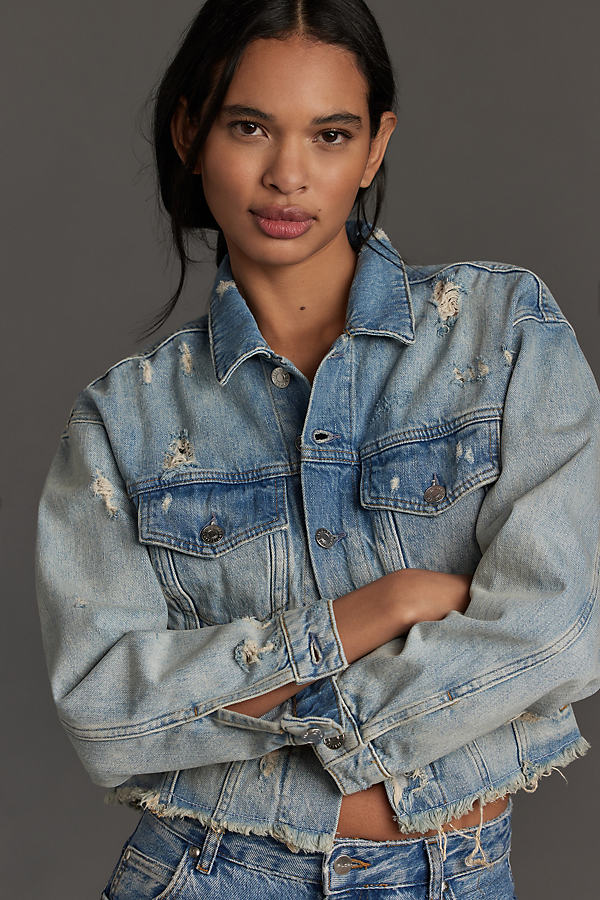Current Elliott The Falling Out Distressed Denim Jacket In Blue