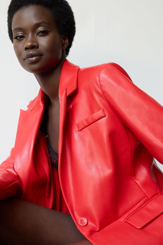 Zara red outlet faux leather jacket