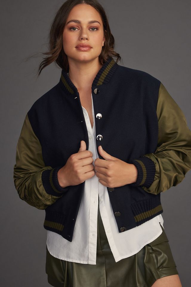 Plus Size Varsity Letterman Bomber Jacket