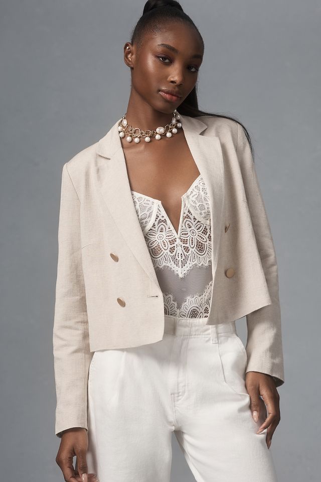 White cropped blazer jacket sale