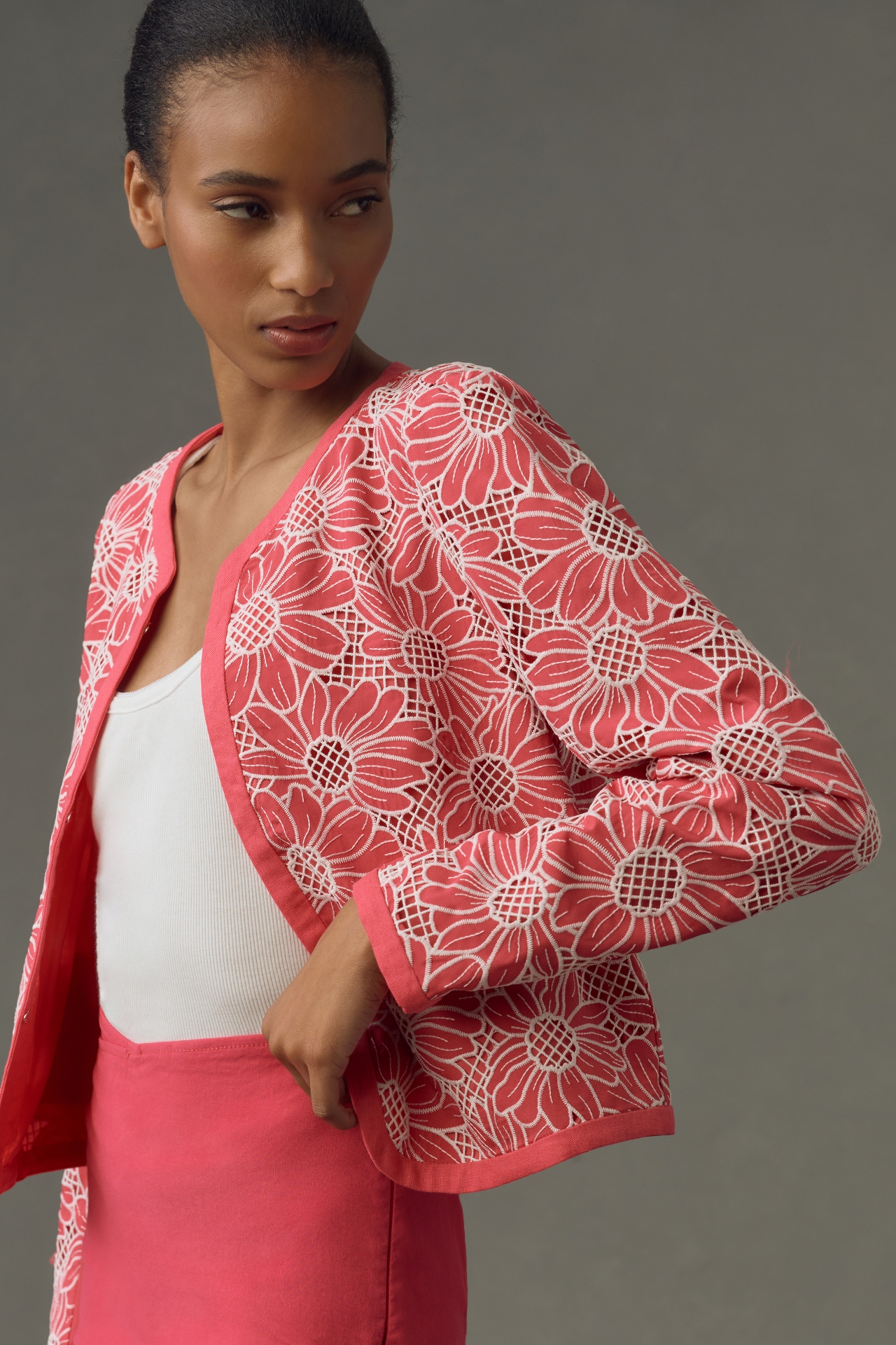 DOLAN Linen Floral Cutwork Jacket